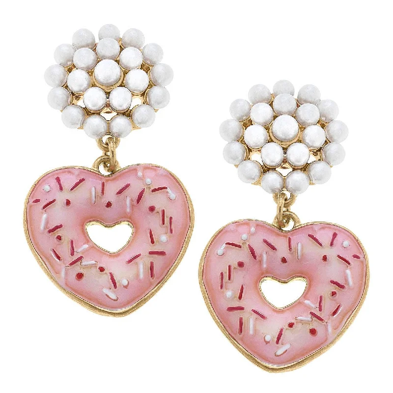 Agate drop earrings-Canvas Style - Heart Sprinkle Donut Enamel Drop Earrings in Pink