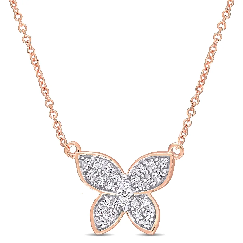 Onyx gem necklaces-Miadora 10k Rose Gold 1/8ct TDW Diamond Cluster Butterfly Necklace