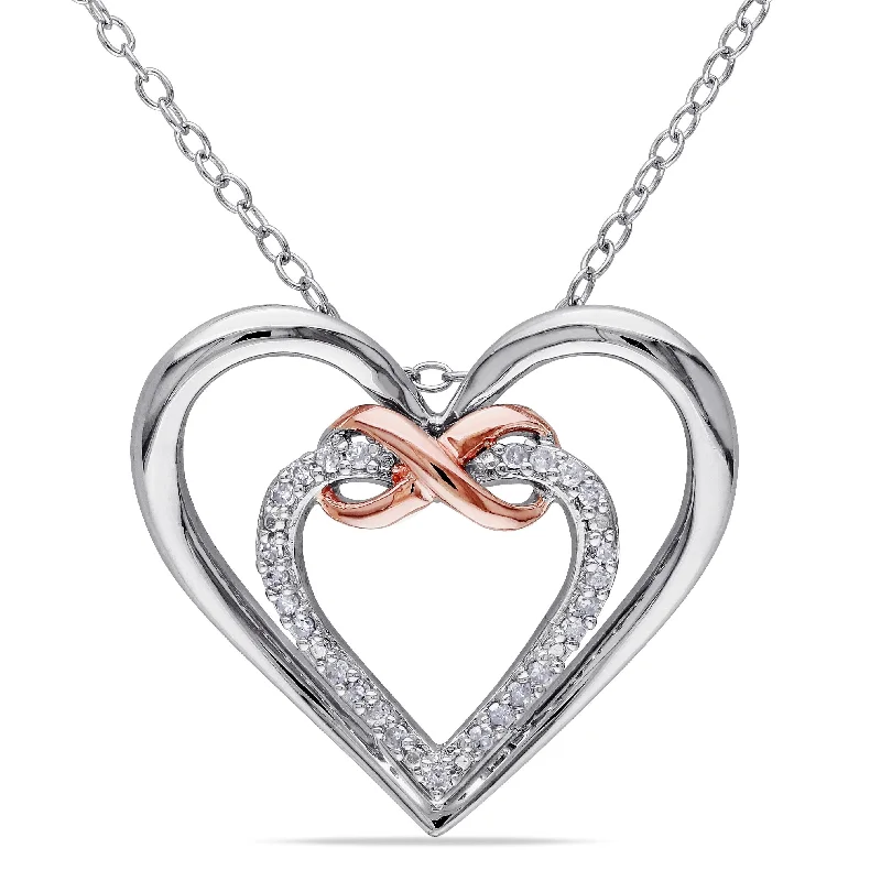 Braided link necklaces-Miadora Sterling Silver 1/10ct TDW Diamond Double Heart Infinity Necklace