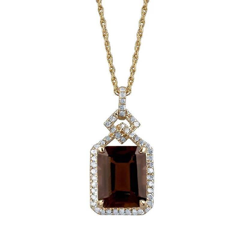 Silk fringe necklaces-Viducci 10k Yellow Gold Genuine Emerald-cut Smoky Quartz and 1/4ct Diamond Halo Necklace