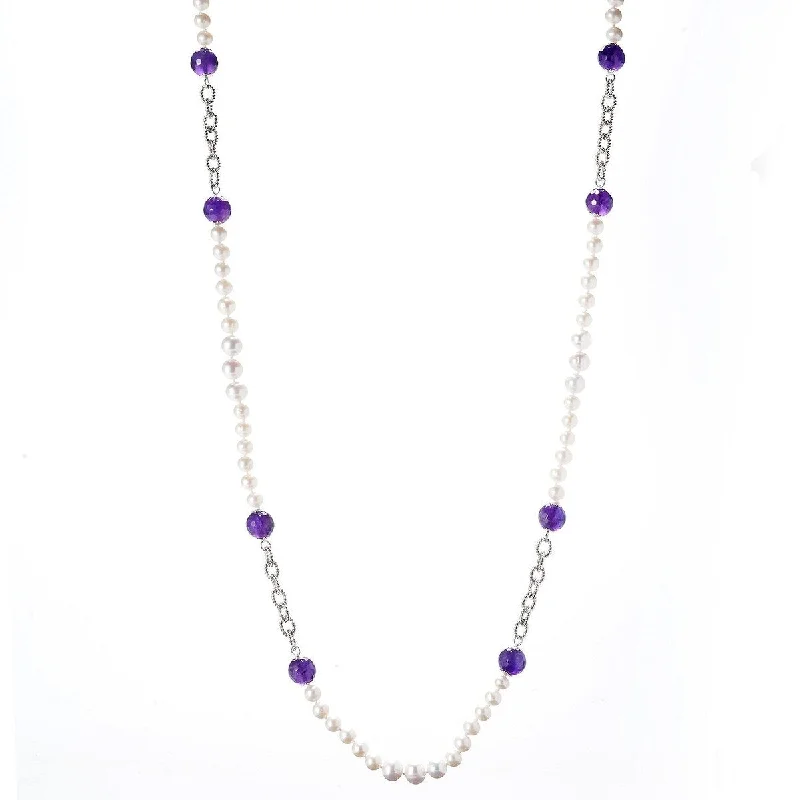 Whimsical bead necklaces-Dallas Prince Sterling Silver 40" Freshwater Cultured Pearl & Gemstone Necklace