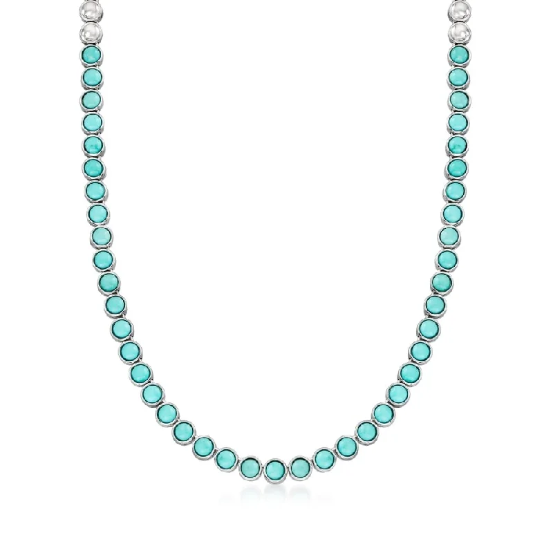 Secure clasp necklaces-925 Sterling Silver Campitos Turquoise Gemstone Tennis Necklace