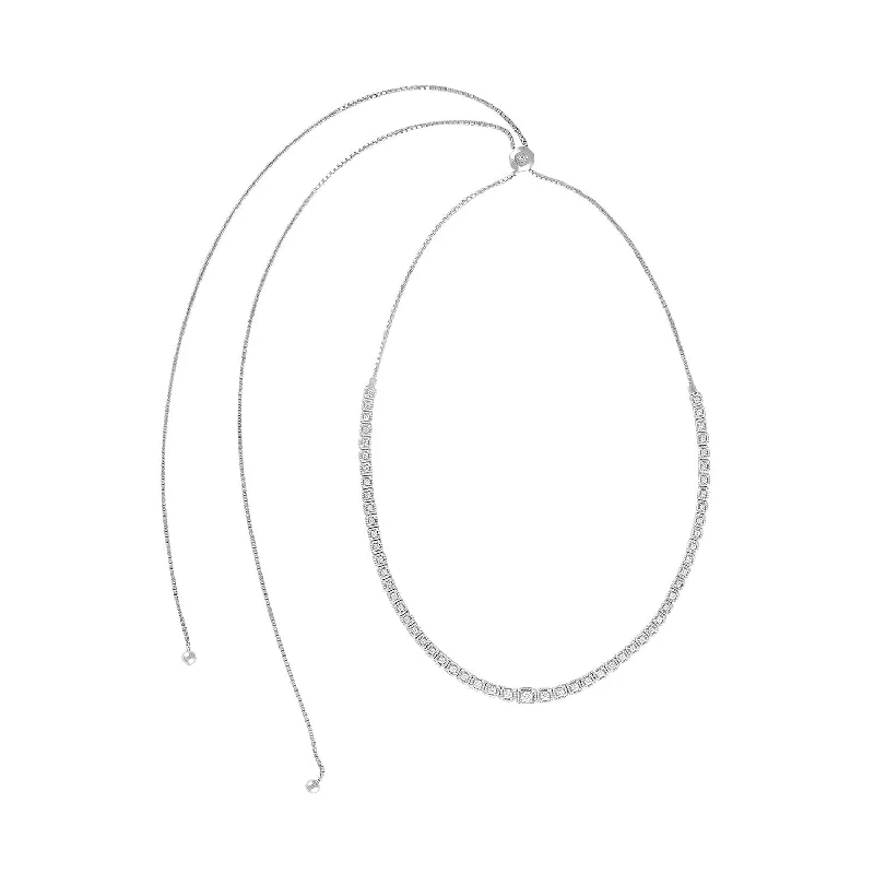 Stretch cord necklaces-Joelle Diamond Bolo Choker Necklace 14K White Gold 1.00ct Adjustable