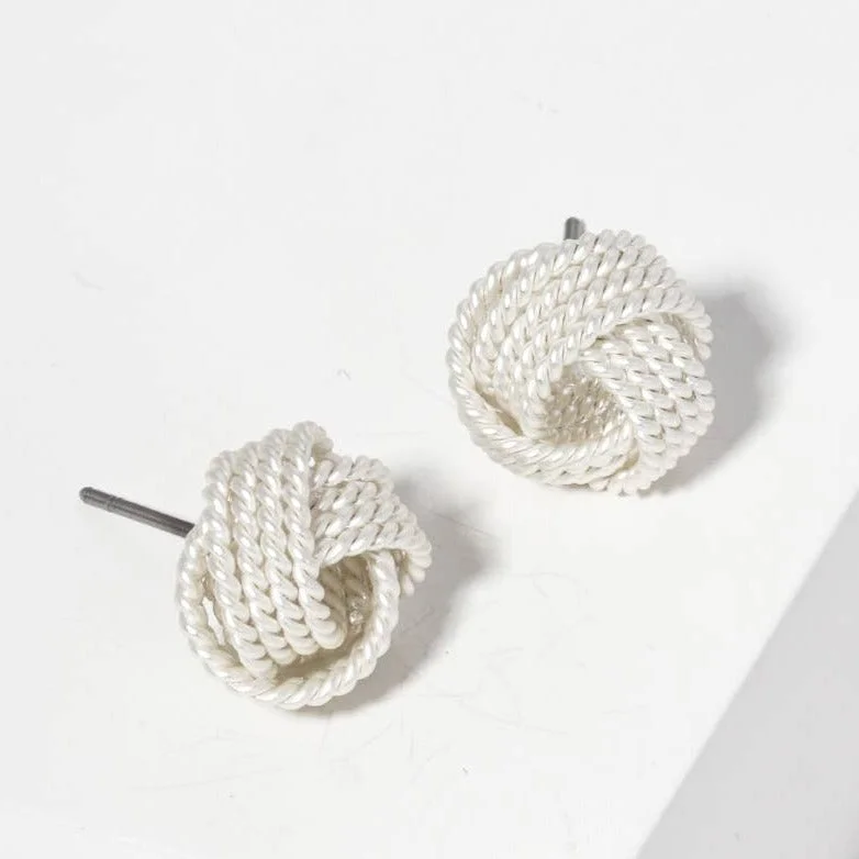 Alloy metal earrings-Silver Chunky Rope Love Knot Stud Earrings