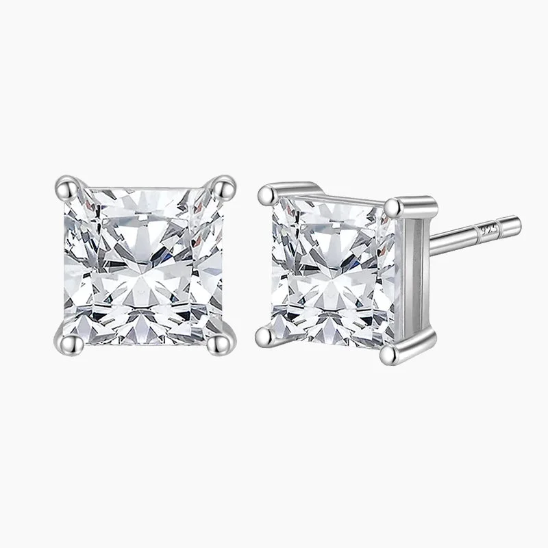 Cosmic glow earrings-Sliver Cubic Zirconia Square Stud Post Earrings