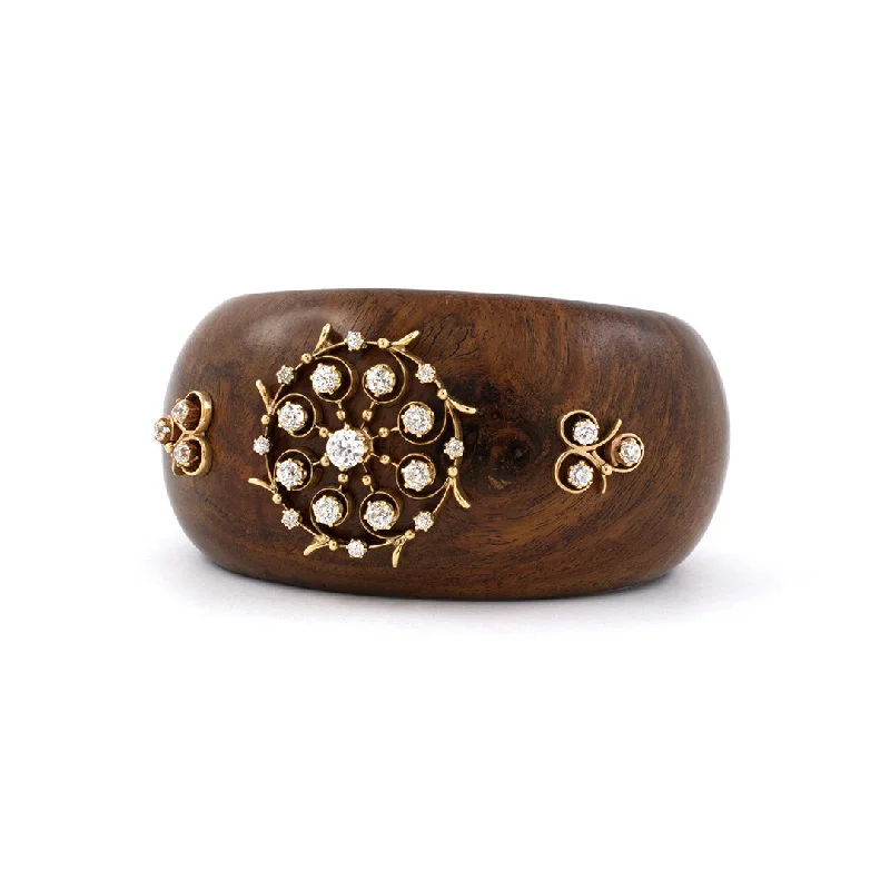 High gloss bangles-Victorian Diamond Wood Cuff Bracelet