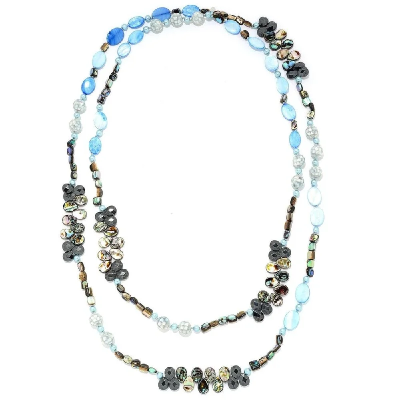 Topaz drop necklaces-"Gems of the Sea" 72" Blue Mother-of-Pearl Endless Bead Necklace