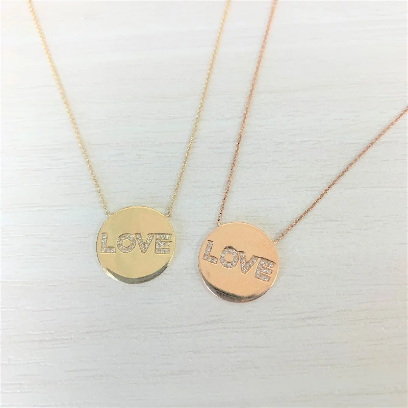 Surf wave necklaces-Joelle Diamond Love Disc Necklace 14K Rose Gold 1/10 ct