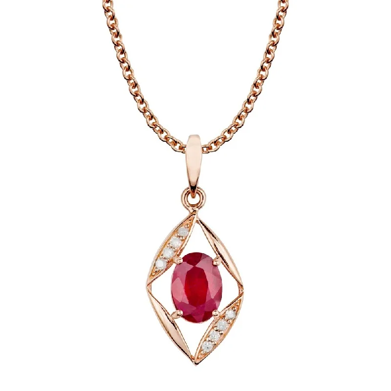 Amethyst pendant necklaces-Viducci 10k Rose Gold Genuine Oval Ruby and Diamond Pendant Necklace