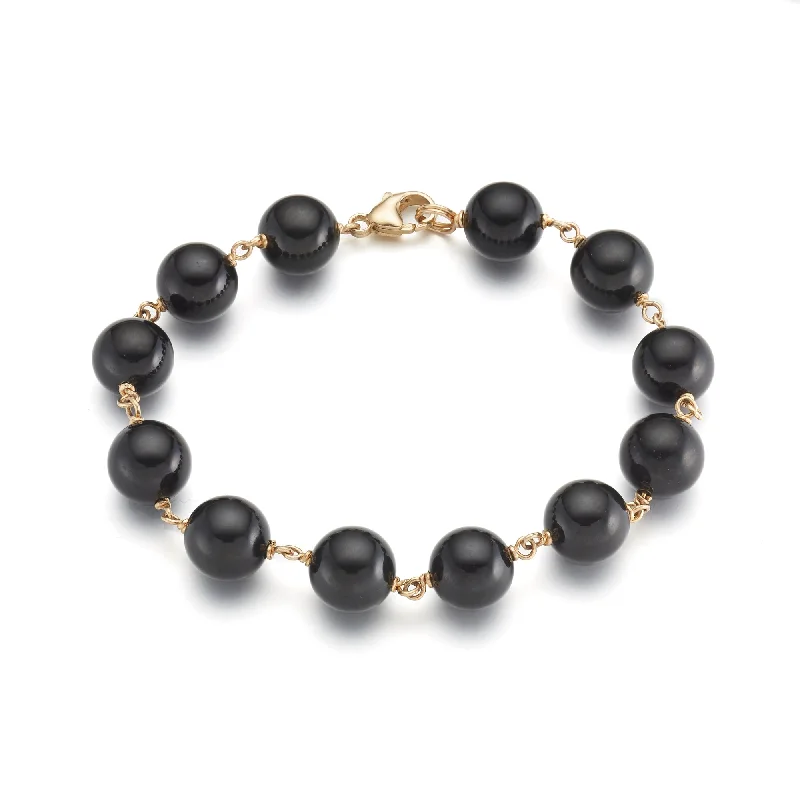 Braided silk bangles-10mm Black Jade & Gold Bracelet