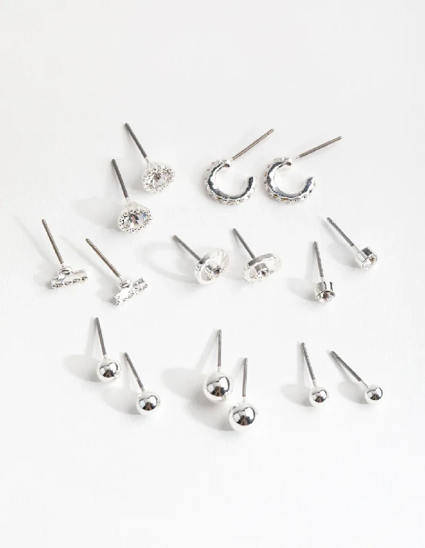 Bright stud earrings-Silver Mini Hoop & Stud 8-Pack Earring