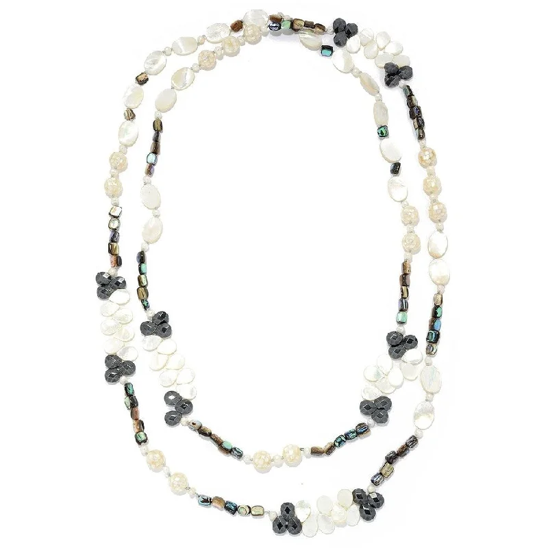 Spinel necklaces-"Gems of the Sea" 72" White Mother-of-Pearl Endless Bead Necklace