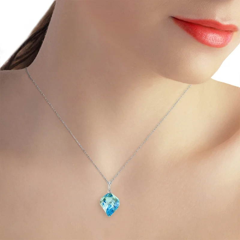 Thick bar necklaces-13.9 Carat 14K Solid Gold Necklace Twisted Briolette Blue Topaz