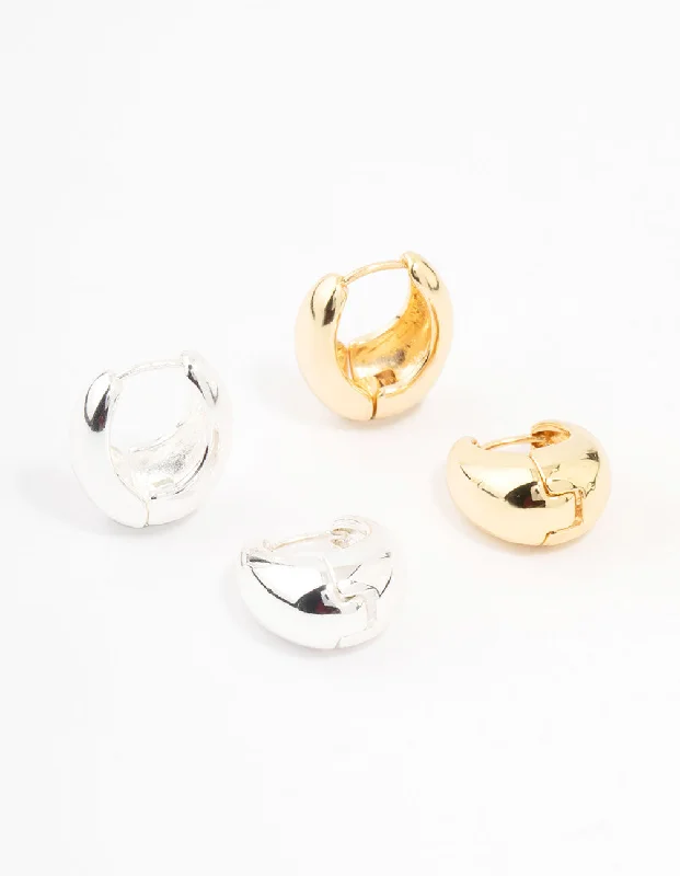 Two-tone earrings-Gold Plated & Silver Plated Gradual Huggie Earrings 2-Pack