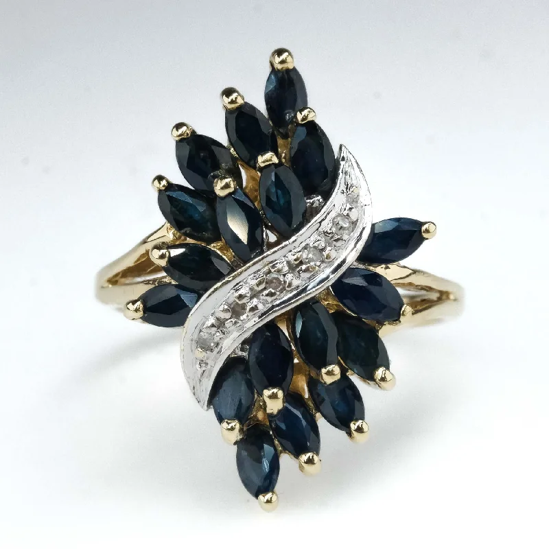 Radiant star engagement rings-1.02ctw Sapphire & Diamond Cluster Cocktail Ring in 10K Two Tone Gold