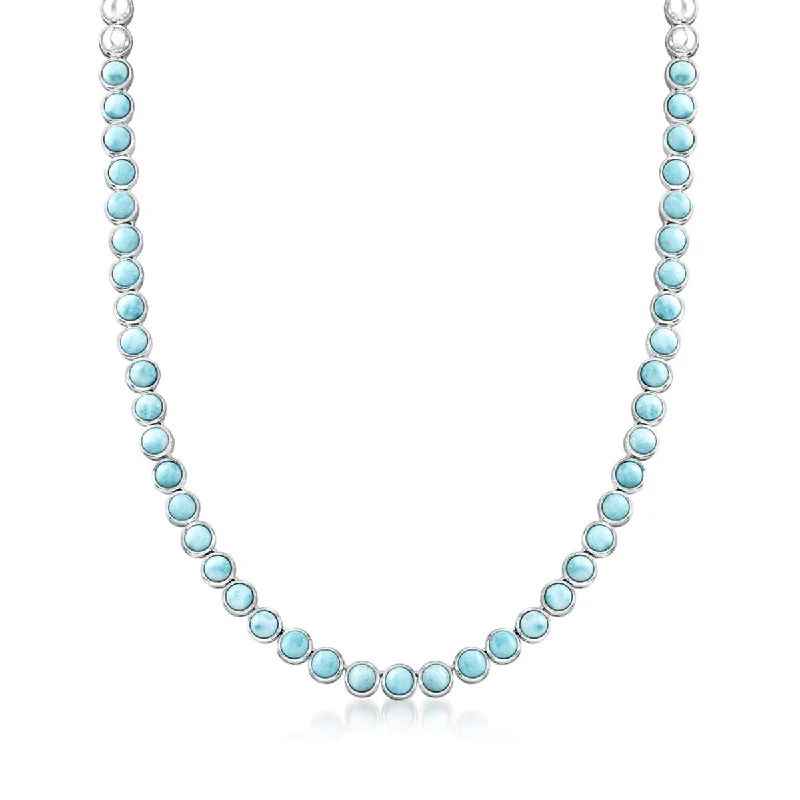 Raised disc necklaces-925 Sterling Silver Larimar Gemstone Necklace