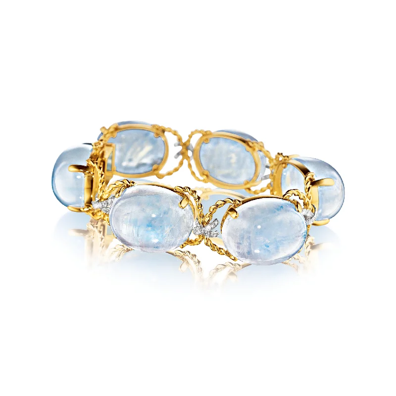 Topaz stone bangles-Pebble Bracelet in Rainbow Moonstone and Diamond