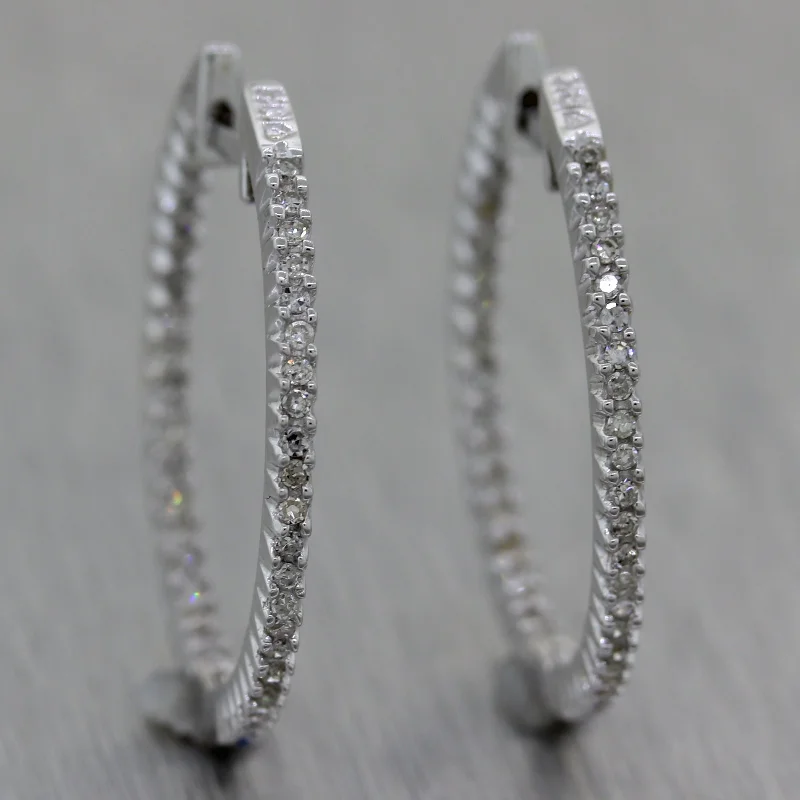 Pure crystal earrings-Modern 18k White Gold 0.40ctw Diamond In & Out Hoop Earrings