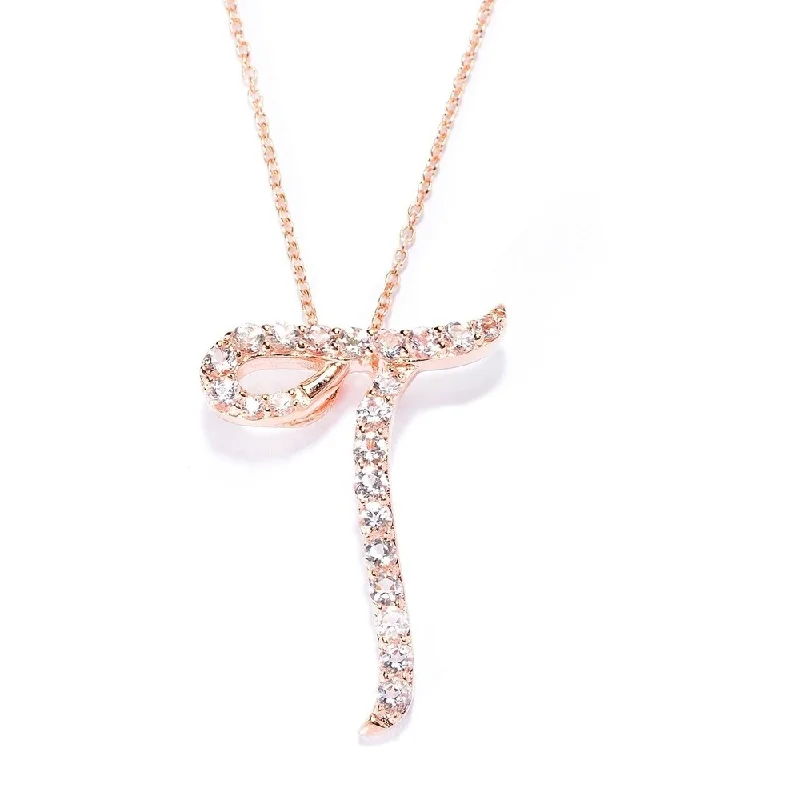 Alloy metal necklaces-18k Rose Gold over Sterling Silver Round Morganite Initial T Necklace