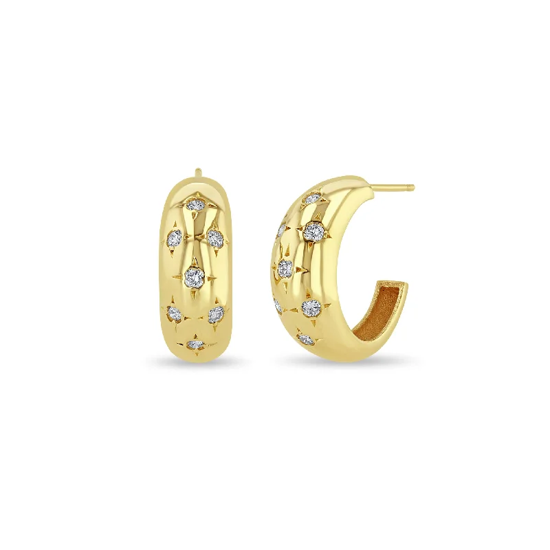 Topaz stud earrings-14k Scattered Star Set Diamonds Medium Aura Hoops