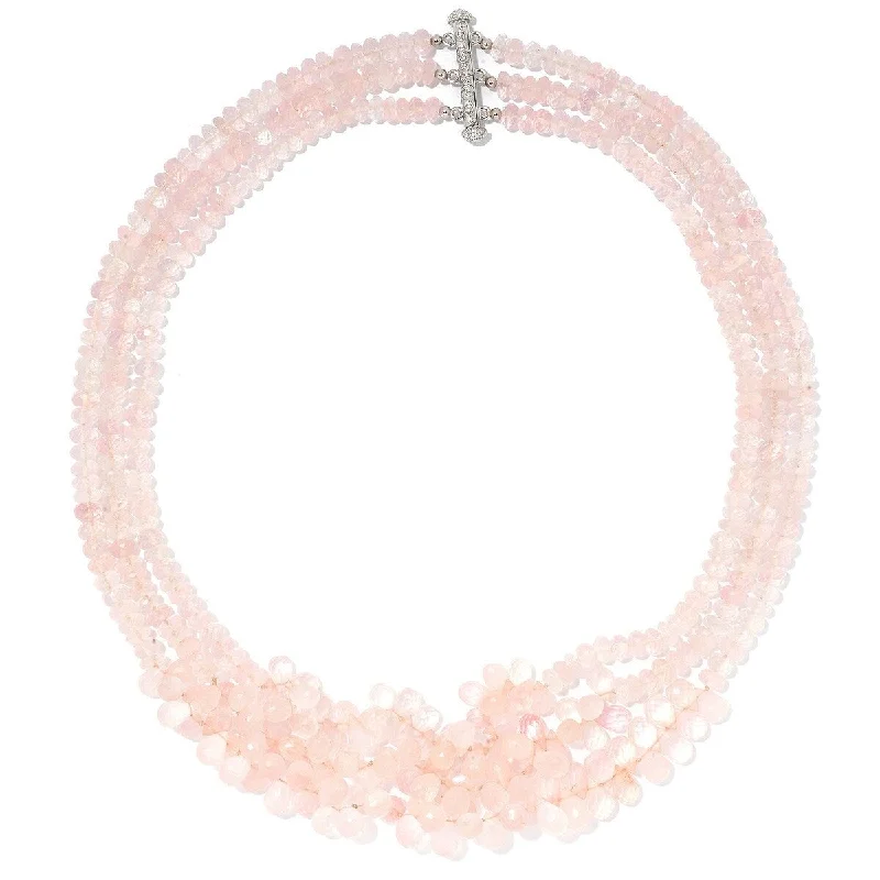 Fiber tassel necklaces-Dallas Prince Sterling Silver 20" Rose Quartz 3-Strand Beaded Necklace. Collection: Dallas Rocks