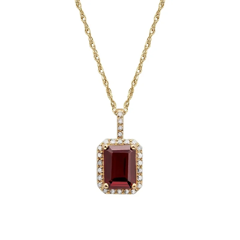 Chunky gem necklaces-Viducci 10k Yellow Gold Garnet and Diamond Halo Necklace