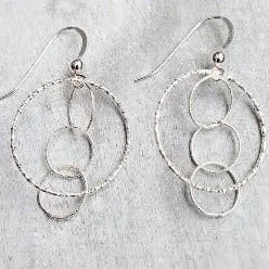 Wide statement earrings-Silver Diamond Cut Interlocking Earrings