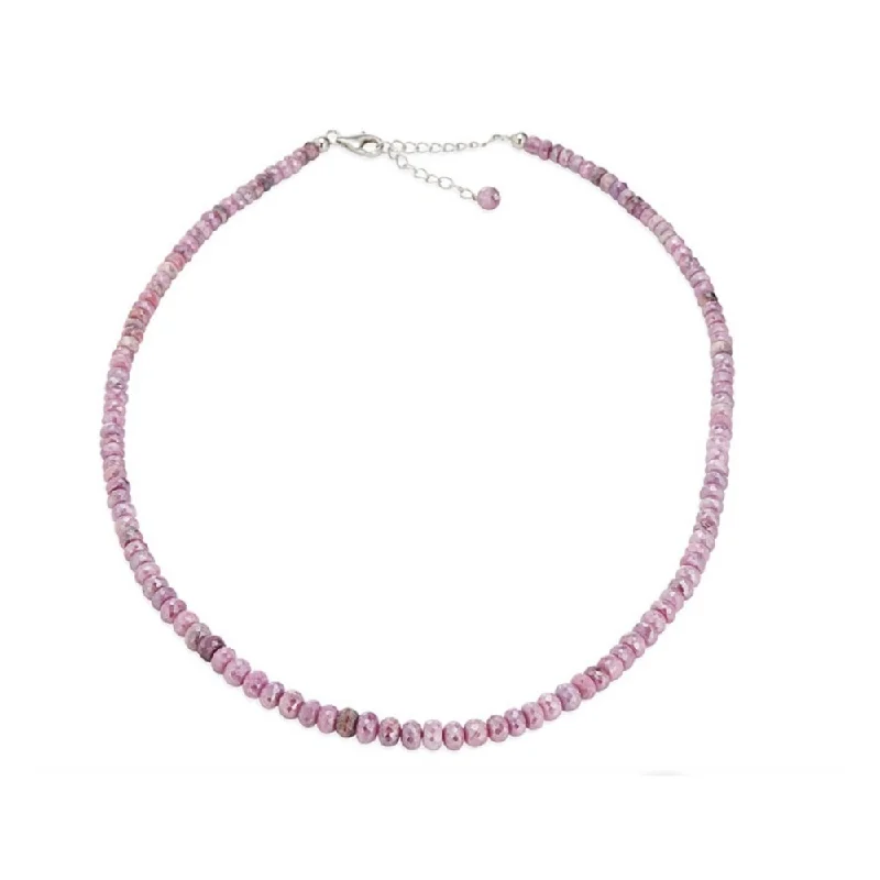 Oval shape necklaces-Sterling Silver 18" Pink Sapphire Beaded Necklace