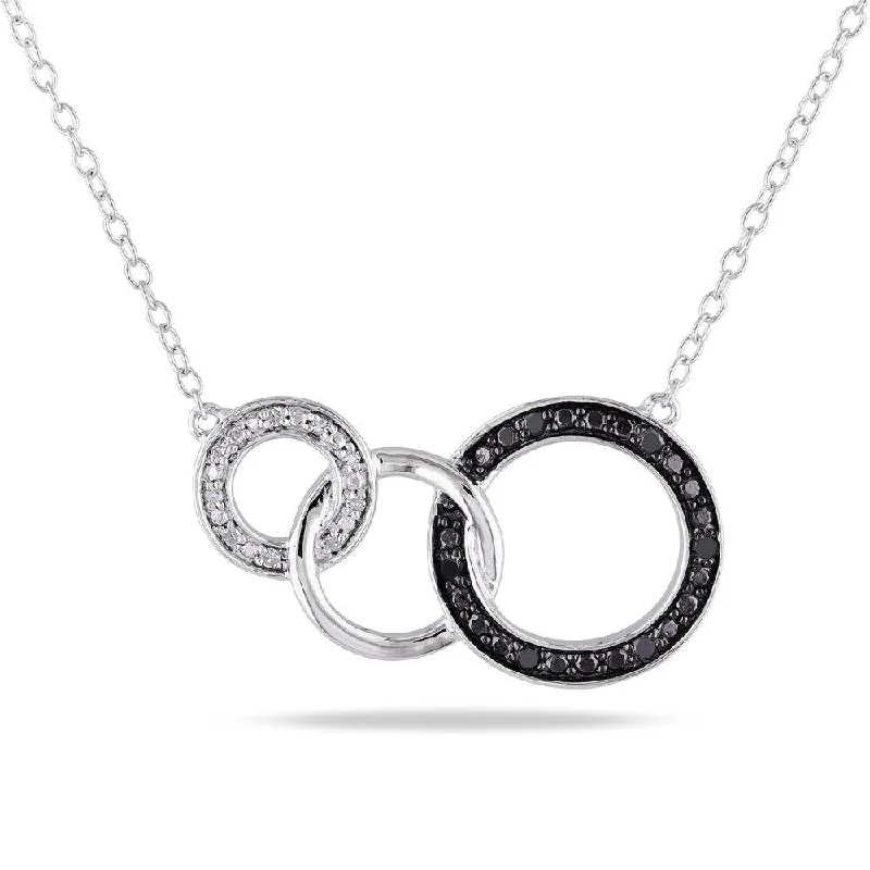 Agate stone necklaces-Miadora Sterling Silver Black and White Diamond Circle Necklace