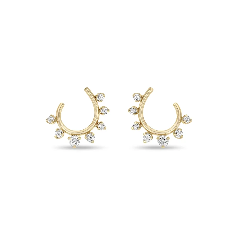 Cosmic glow earrings-14k Graduated Prong Diamond Front to Back Circle Hoops