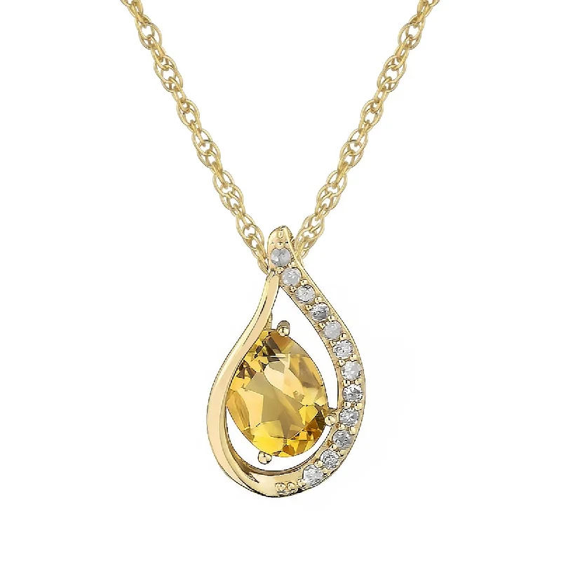 Solid link necklaces-Viducci 10k Yellow Gold Genuine Oval Citrine and Diamond Halo Drop Pendant Necklace