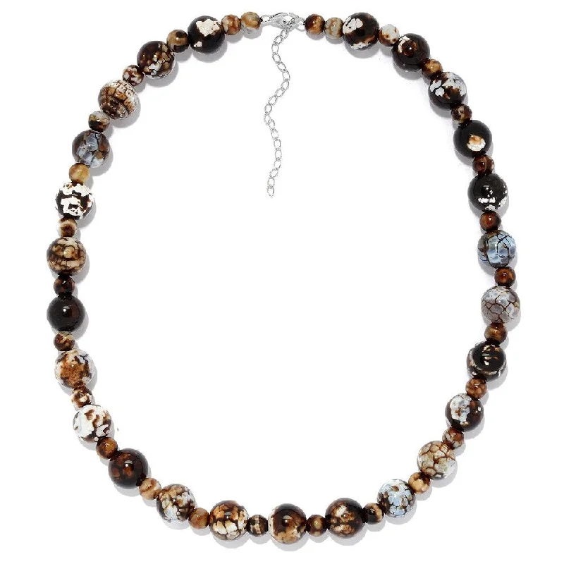 Victorian style necklaces-Sterling Silver 20" Leopard Agate Beaded Necklace w/ 3" Extender