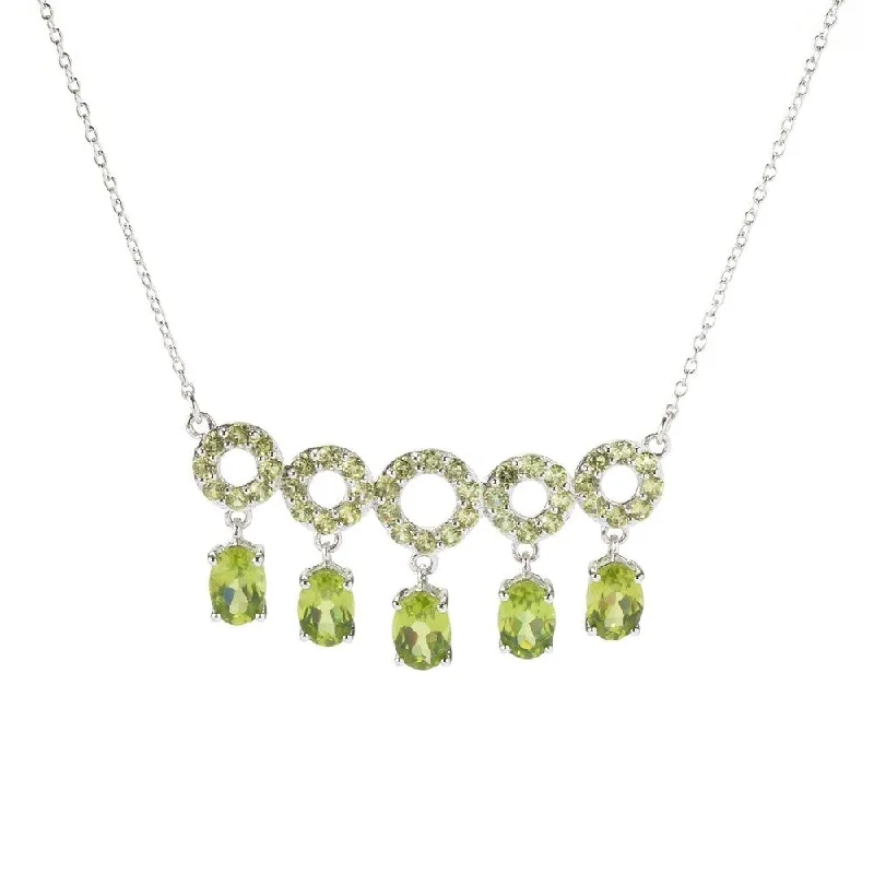 Multi-birthstone necklaces-Sterling Silve Peridot Gem Circle Bar Necklace 17"L w/ 3" Extender - gerrn