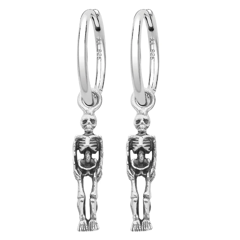 Deco style earrings-BONES - Sterling Silver Hoops