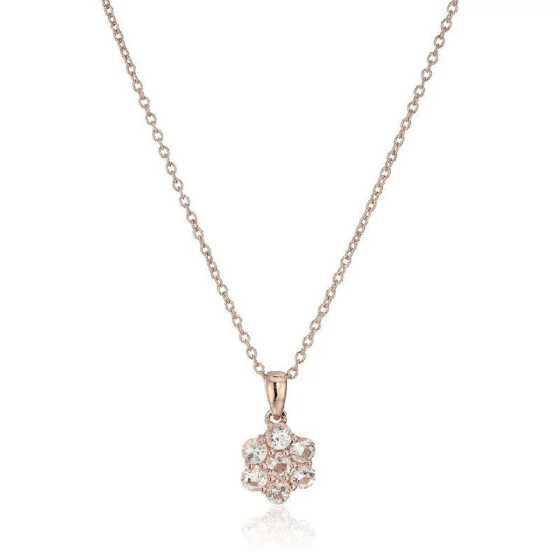 Leaf motif necklaces-Rose Gold Plated Silver Morganite Flower Pendant Necklace 18" - Pink