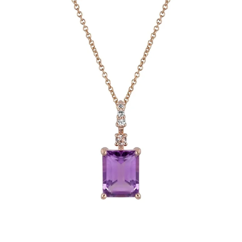 Chunky gem necklaces-Viducci 10k Rose Gold Genuine Emerald-Cut Amethyst Pendant Necklace