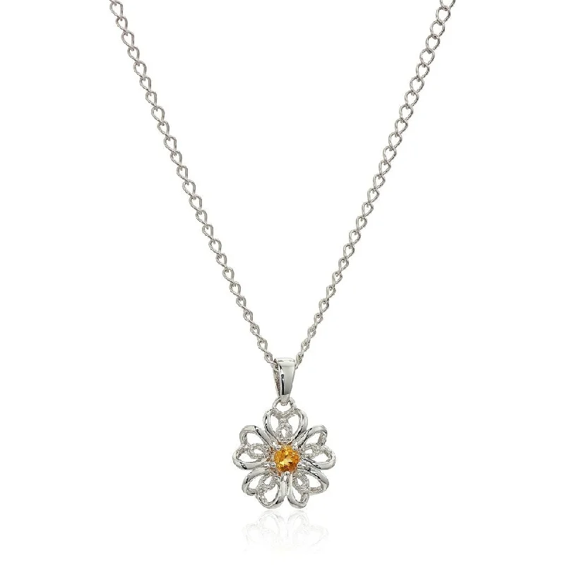 Tarnished silver necklaces-Sterling Silver Citrine Black Flower Pendant Necklace, 18" - Yellow