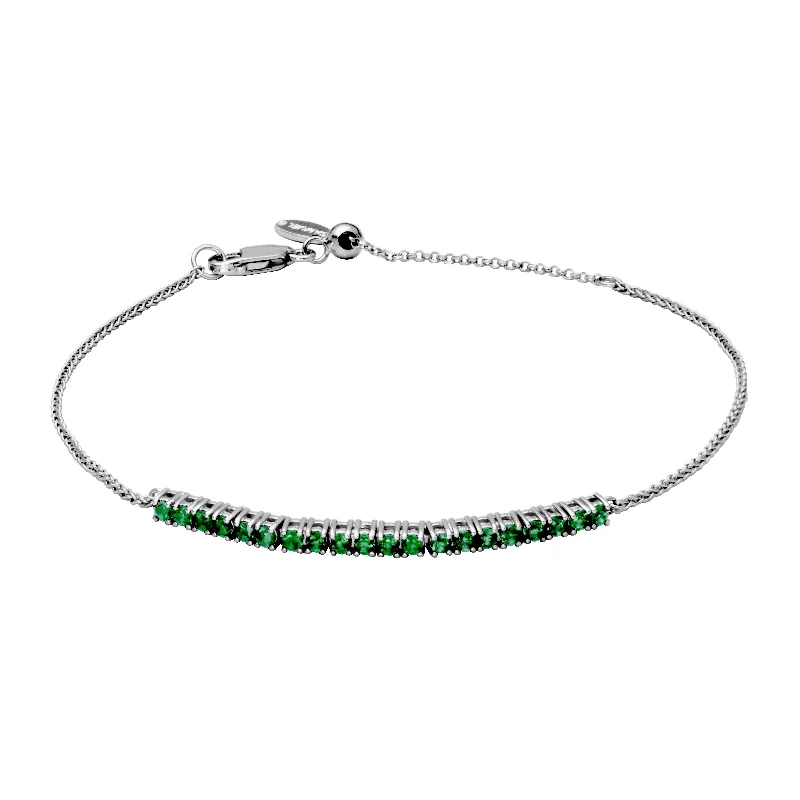 Beaded cluster bangles-Silver Emerald Birthstone Bracelet