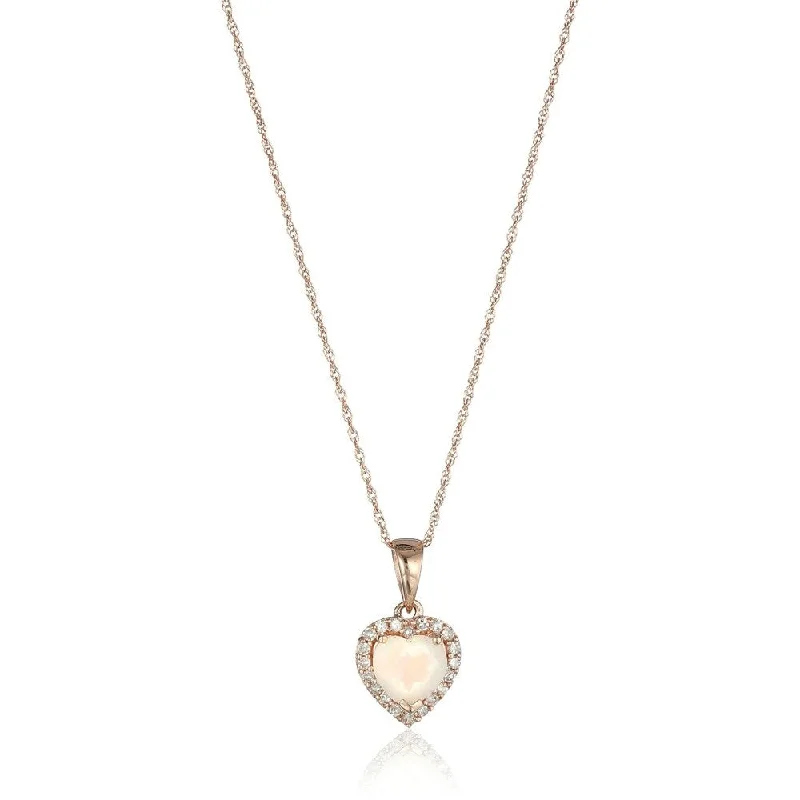 Spinel necklaces-10k Rose Gold Ethiopian Opal Heart and Diamond Pendant Necklace, 18"