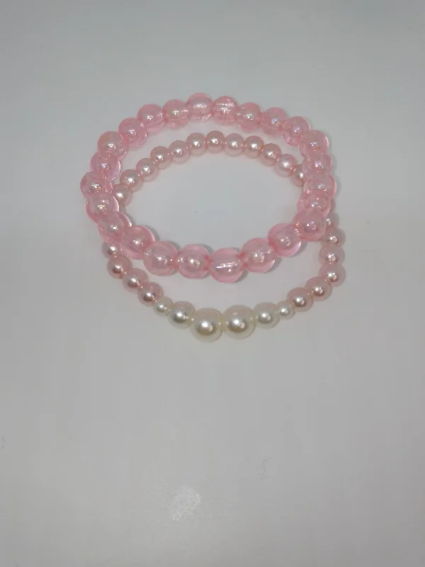 Tiny wing bangles-Pink iridescent and pearl bracelet set