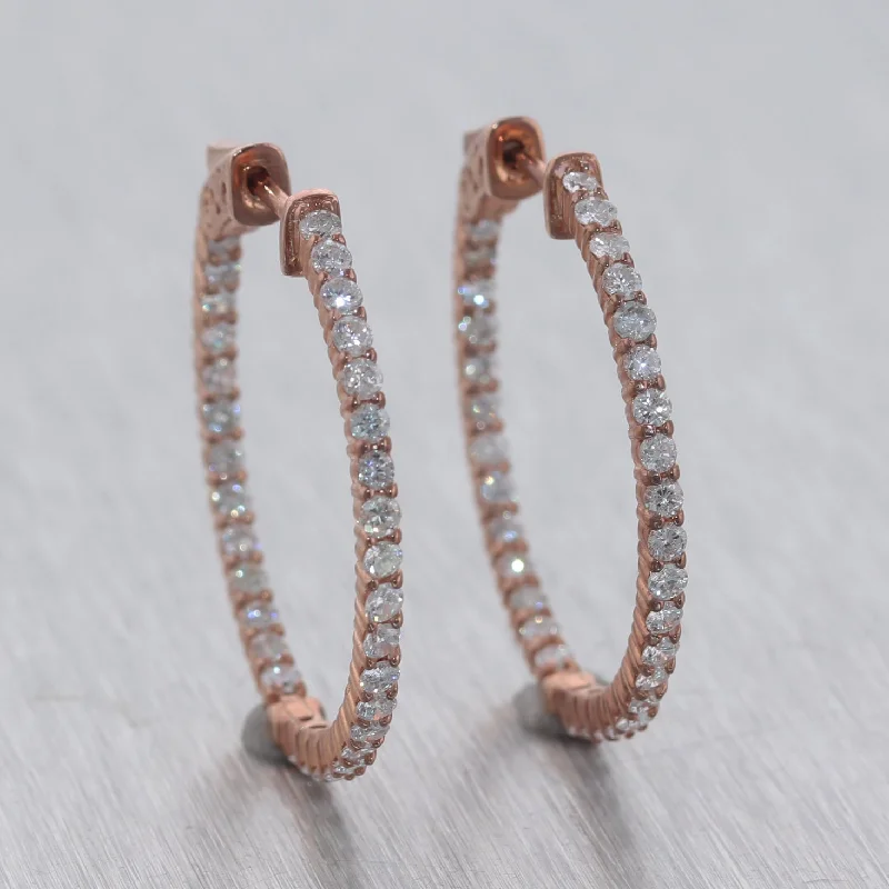 Light clay earrings-Modern 14k Rose Gold 2.03ctw Diamond In & Out Hoop Earrings