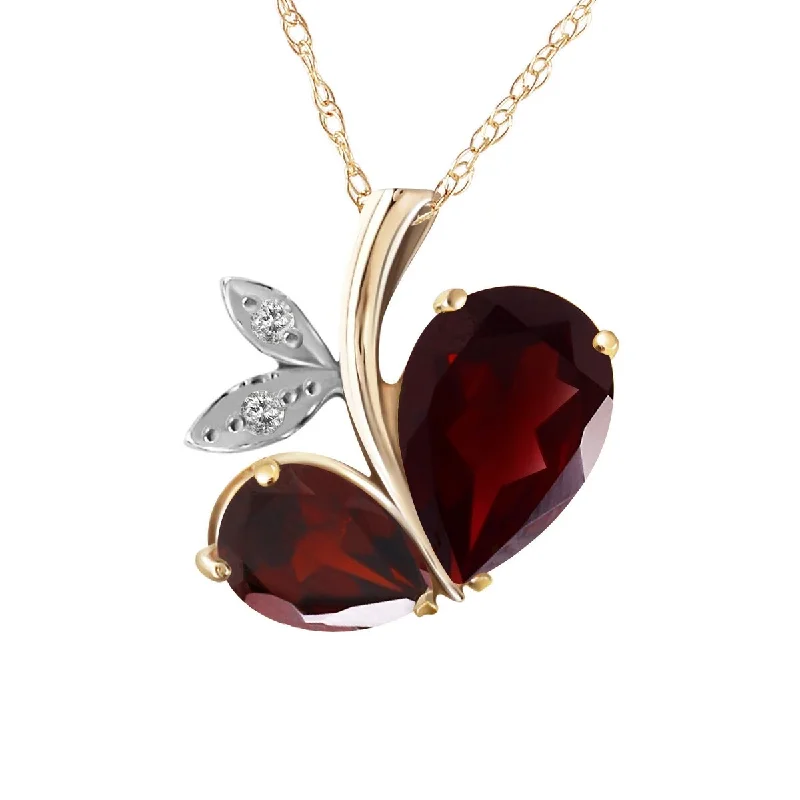 Agate stone necklaces-5.06 Carat 14K Solid Gold Modern Heart Necklace w/ Diamond & Garnets