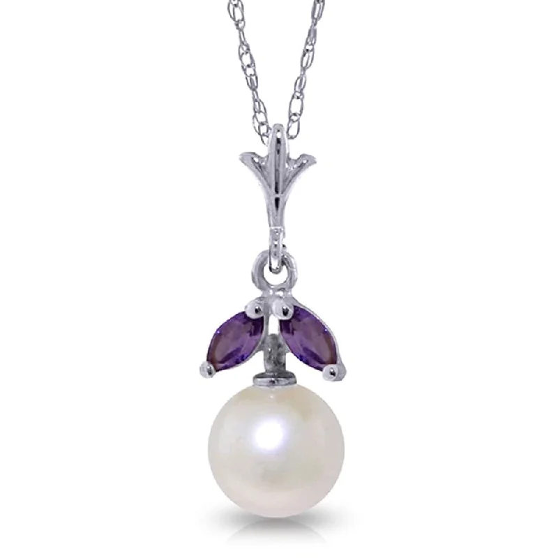 Vivid stone necklaces-2.2 Carat 14K White Gold Necklace Natural Pearl Amethyst