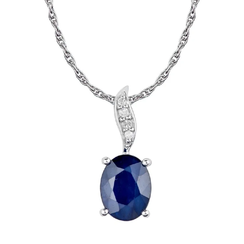 Neat-line necklaces-Viducci 10k White Gold Genuine Oval Sapphire and Diamond Pendant Necklace