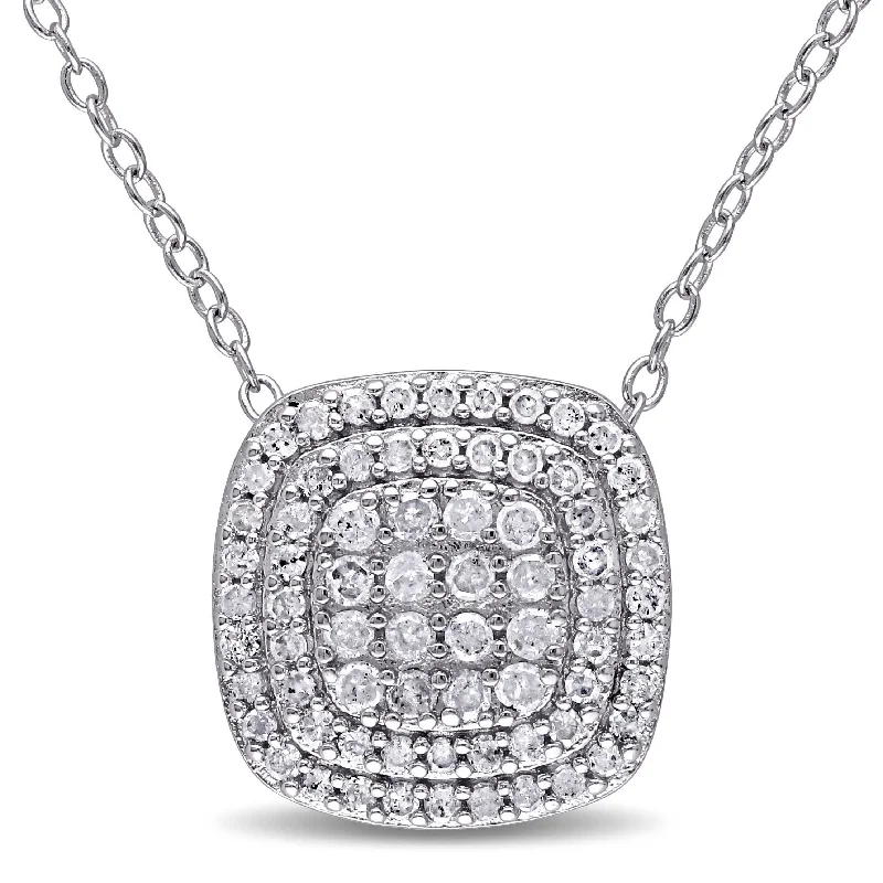 Bold cross necklaces-Miadora Sterling Silver 1/2ct TDW Diamond Double-Halo Square Cluster Necklace - White