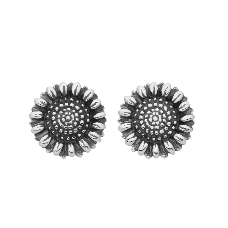 Onyx gem earrings-LITTLE SUNFLOWER - Sterling Silver Studs