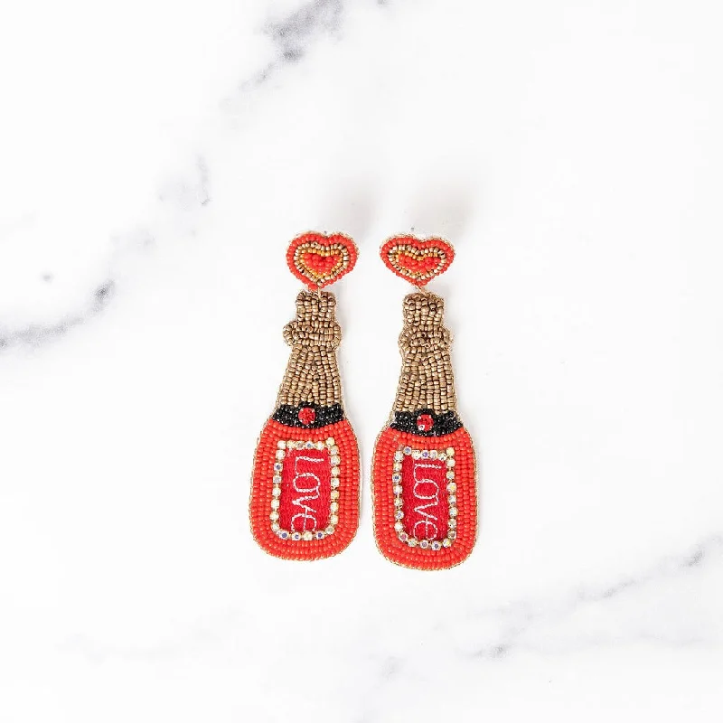 Light wood earrings-LOVE Bubbly Beaded Earrings | Red