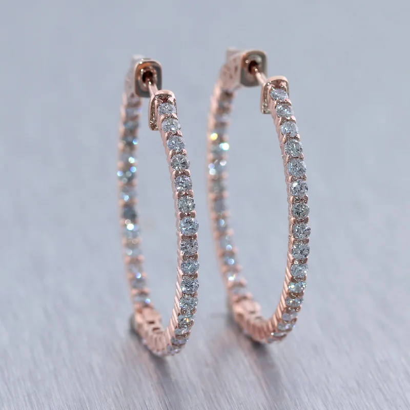 Twine bead earrings-14k Rose Gold 2.60ctw Diamond In & Out Hoop Earrings