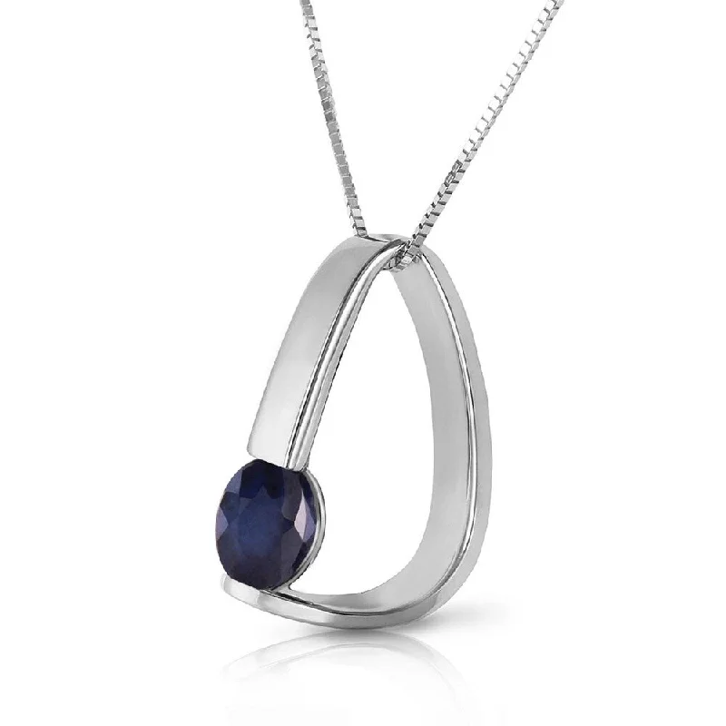 Polished bead necklaces-14K Solid White Gold Modern Necklace with Natural Sapphire