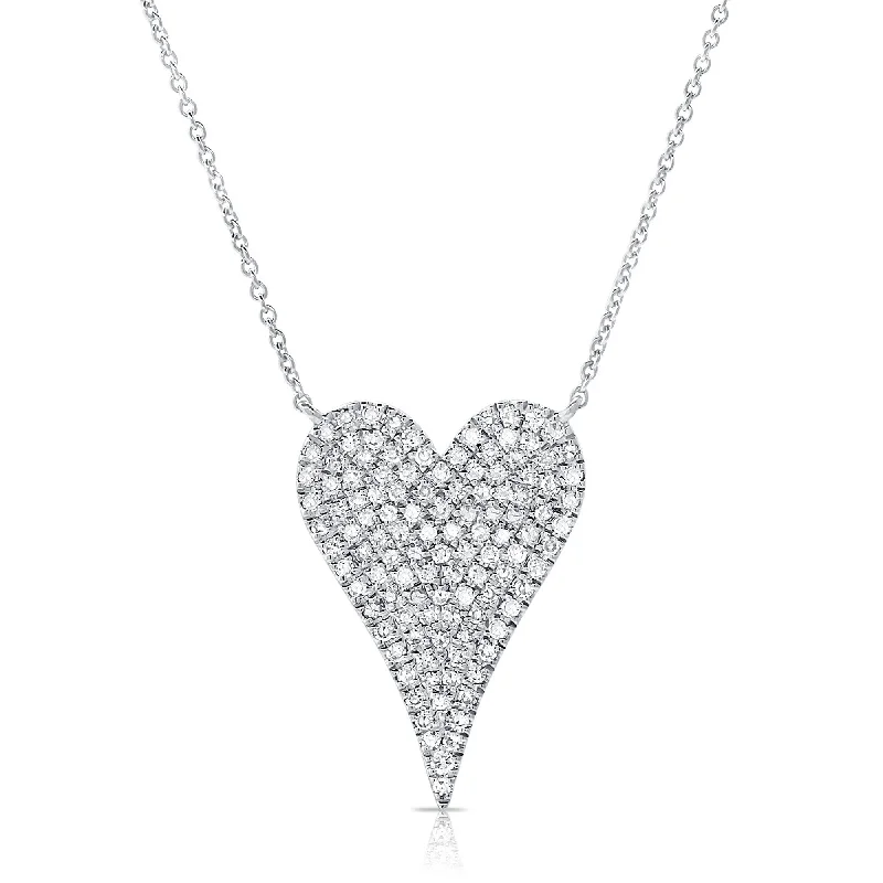 Tarnished silver necklaces-Joelle Diamond Pave Heart Necklace Pendant 1/3 CT 14K White Gold 16-18 Inch